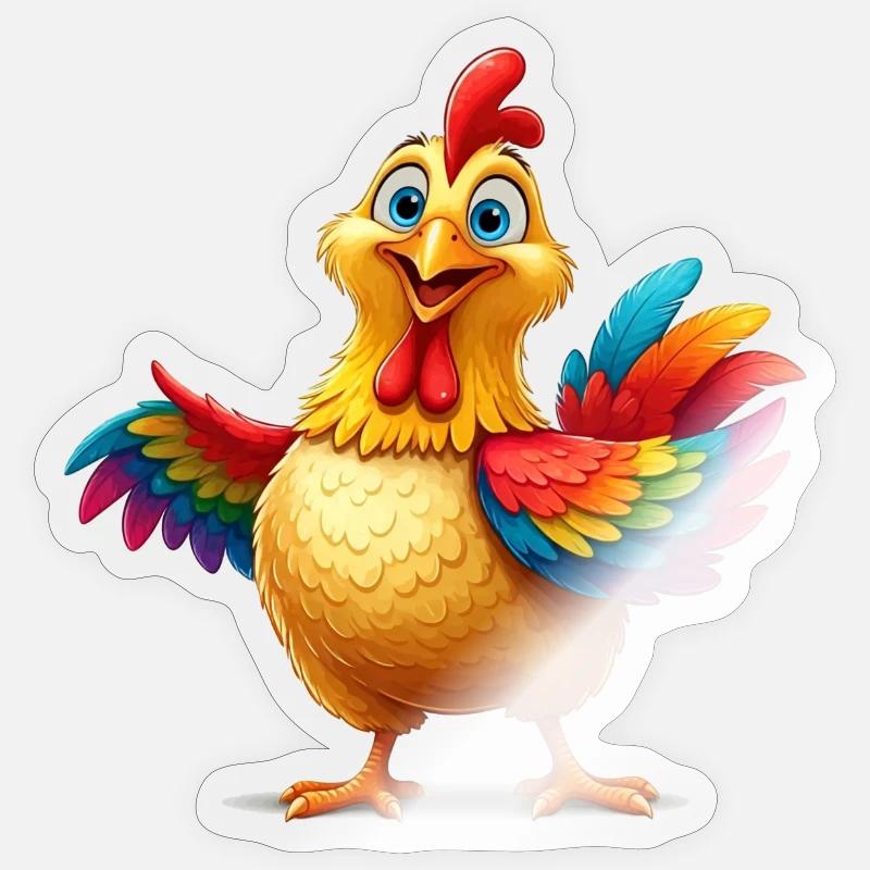 Illustration de poulet arc-en-ciel vibrant - Sticker taille S (10 x 10 cm) - brillant transparent