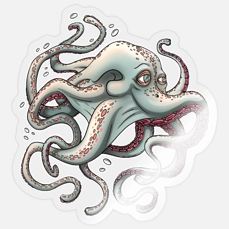 Whimsical Octopus with Dreamy Expression - Sticker size S (10 x 10 cm) - transparent glossy