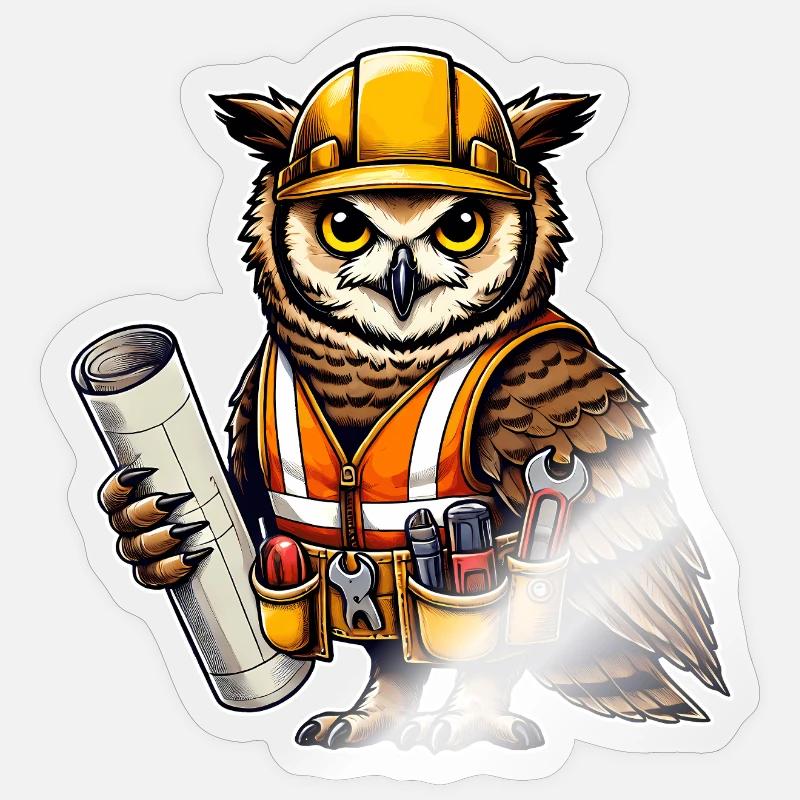 Bauarbeiter-Eule – Clever & Handwerklich! Sticker Größe S (10 x 10 cm)