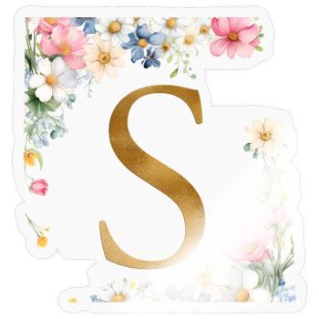 S Monogramm, Floral, personalisierbar - Sticker Größe S (10 x 10 cm) - Transparent glänzend - Vorne