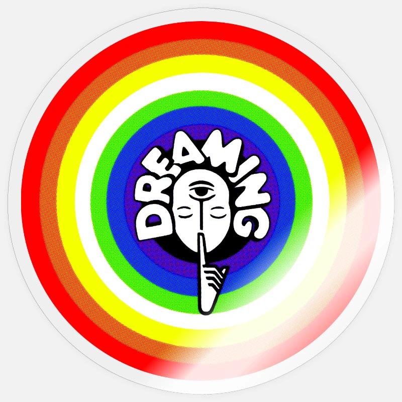 Psst! dreaming Träumer retro Regenbogen schlafen - Sticker Größe S (10 x 10 cm) - Transparent glänzend