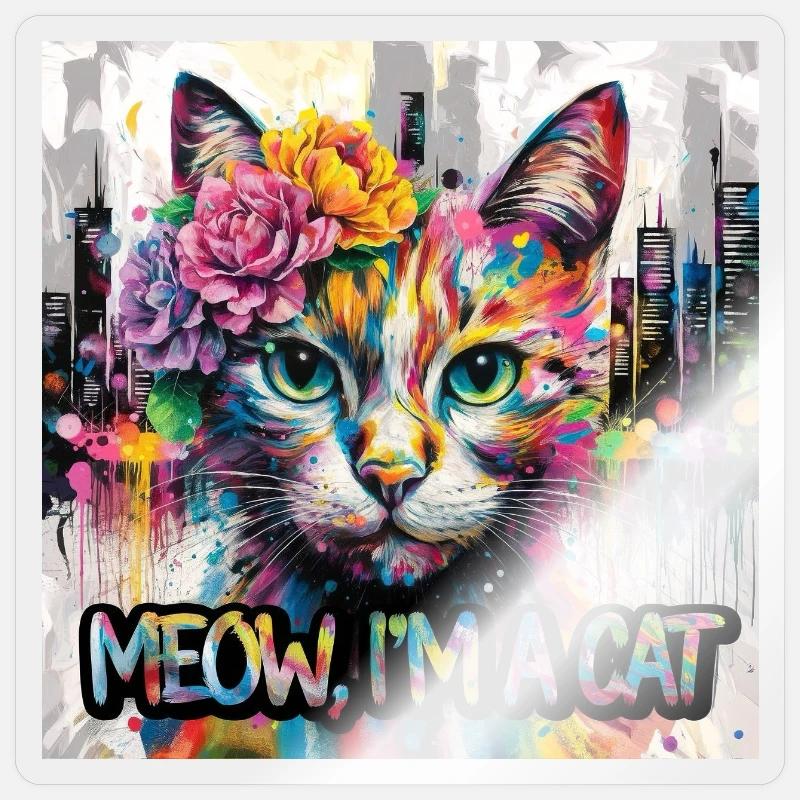 Chat astucieux Version 2 - Sticker taille S (10 x 10 cm) - brillant transparent