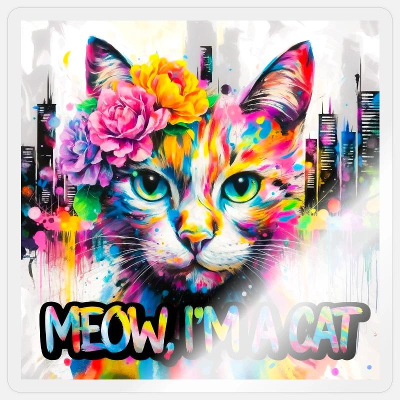 Chat astucieux - Sticker taille S (10 x 10 cm) - brillant transparent