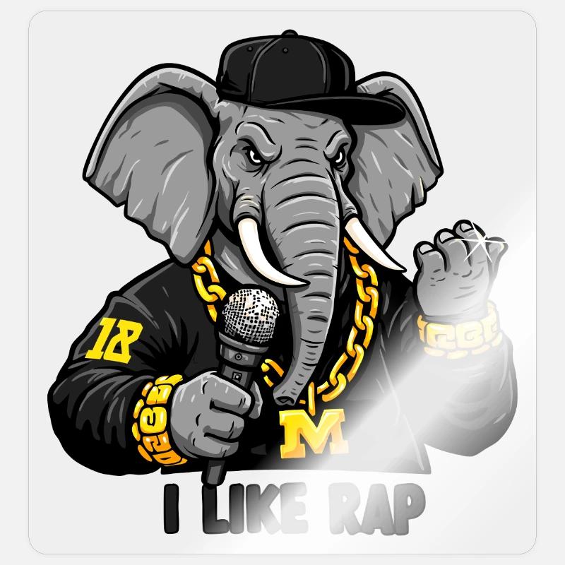 Elephant Rapper: Rap Style und Attitude! - Sticker Größe S (10 x 10 cm) - Transparent glänzend