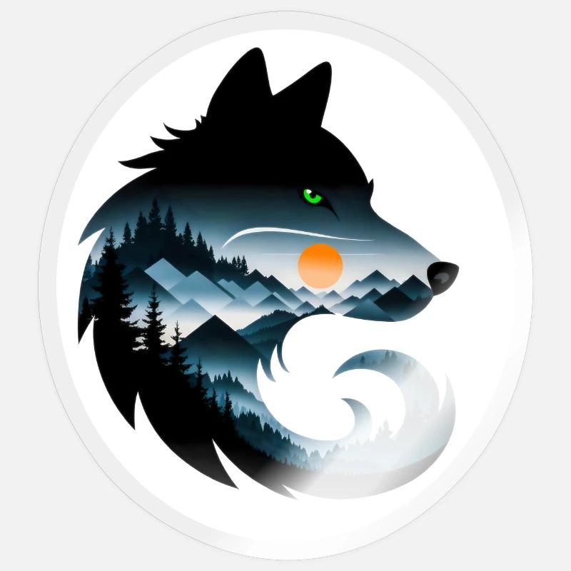 Wolf Landschaft - Sticker Größe S (10 x 10 cm) - Transparent glänzend