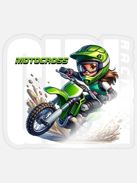 Girl Racing Motocross - Sticker Größe S (10 x 10 cm) - Transparent glänzend