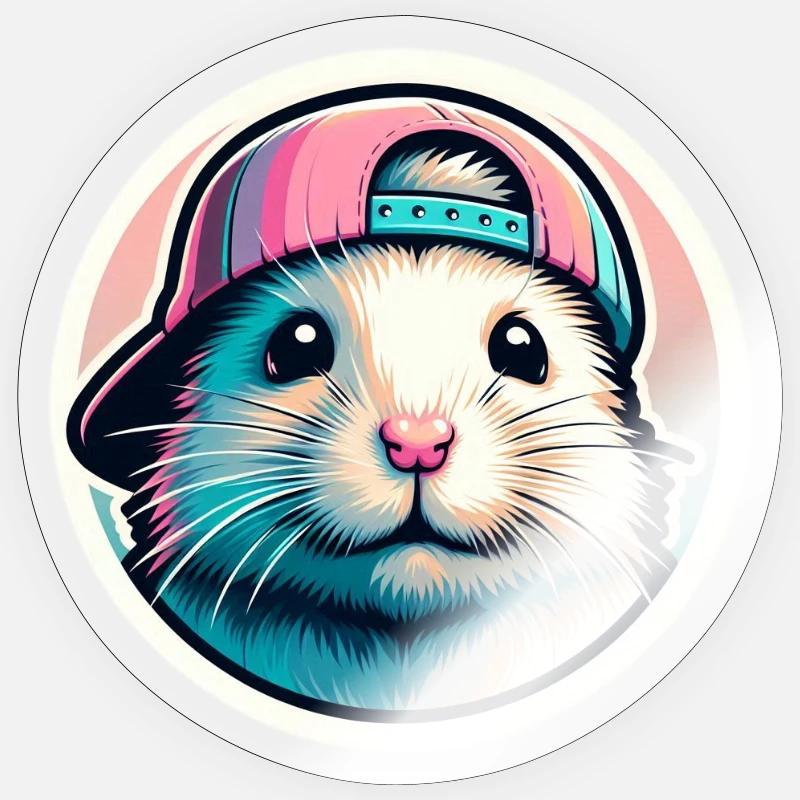 Hamster with cap in pastel - Sticker size S (10 x 10 cm) - transparent glossy