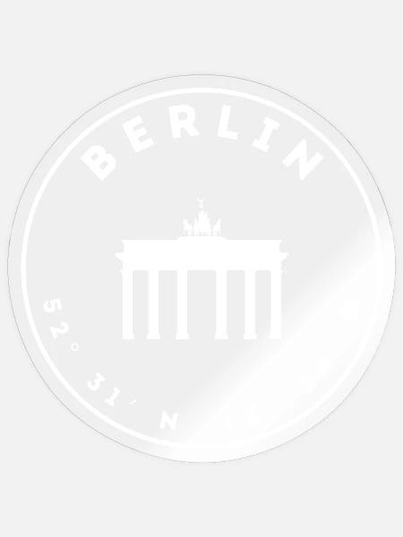 Berlin mit Brandenburger Tor und Koordinaten - Sticker Größe S (10 x 10 cm) - Transparent glänzend