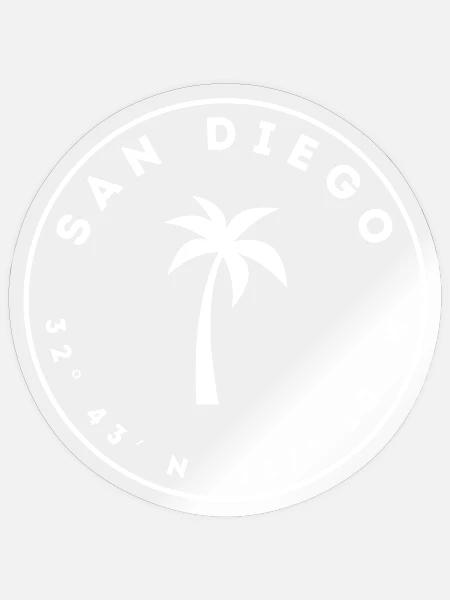 San Diego mit Palme und Koordinaten - Sticker Größe S (10 x 10 cm) - Transparent glänzend