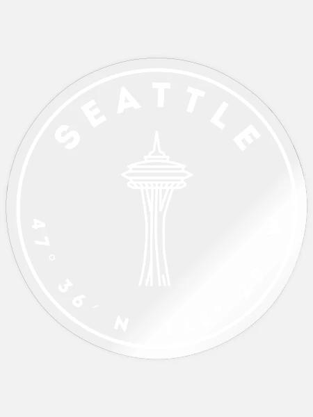 Seattle mit Space Needle und Koordinaten - Sticker Größe S (10 x 10 cm) - Transparent glänzend
