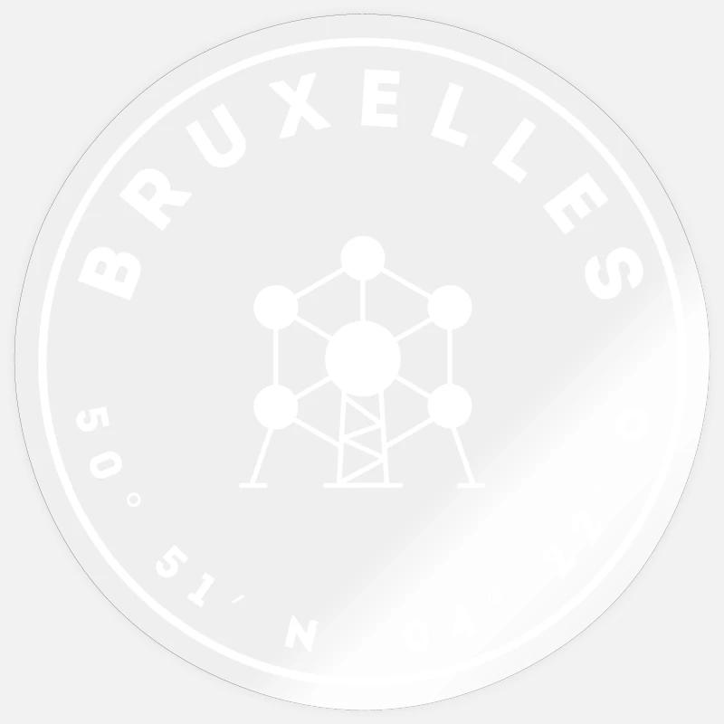 Brussels with Atomium and coordinates Sticker size S (10 x 10 cm)