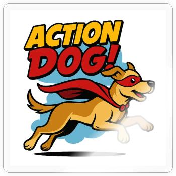 Action Hund Superheld - Sticker Größe S (10 x 10 cm) - Transparent glänzend - Vorne
