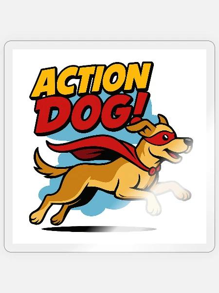 Action Hund Superheld - Sticker Größe S (10 x 10 cm) - Transparent glänzend