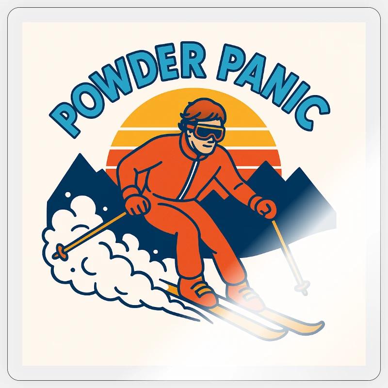 Powder Panic Retro Ski - Sticker taille S (10 x 10 cm) - brillant transparent