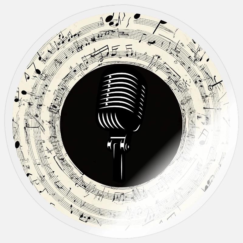 Microphone Musical Notes Art - Sticker taille S (10 x 10 cm) - brillant transparent