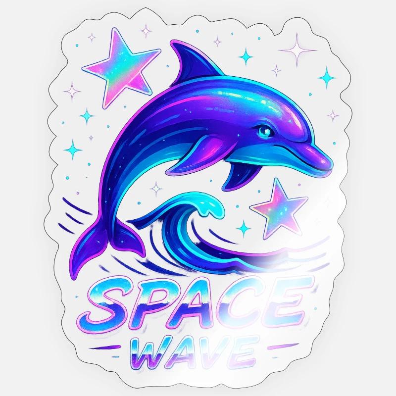 Néon Space Wave Dolphin Design - Sticker taille S (10 x 10 cm) - brillant transparent