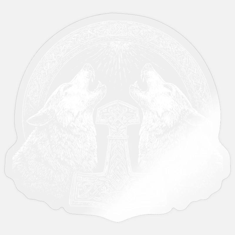 Wolf Thor Hammer Wikinger - Sticker Größe S (10 x 10 cm) - Transparent glänzend