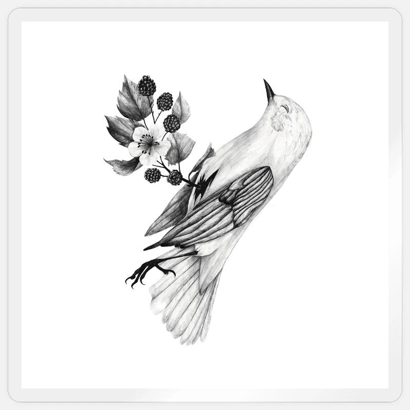 Bird with plants - Sticker size S (10 x 10 cm) - transparent glossy