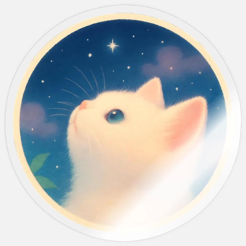 Dreamy kitten under a starry sky Sticker size S (10 x 10 cm)