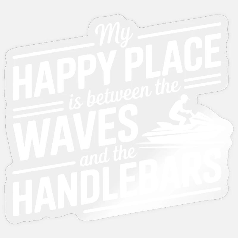 Between Waves & Handlebars Jetski Quote  - Sticker size S (10 x 10 cm) - transparent glossy