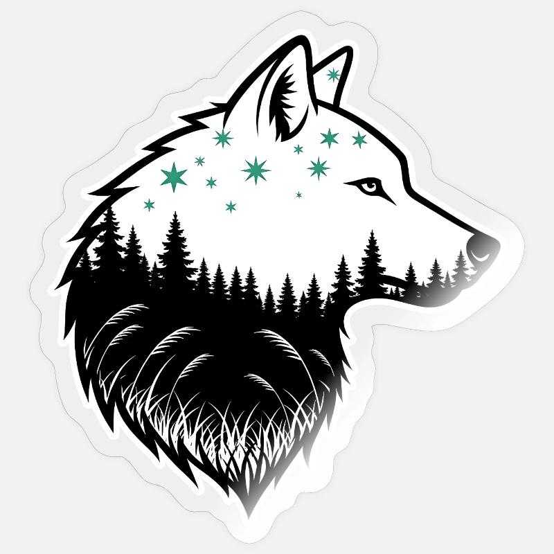 Wolf Silhouette Nachtwald Design - Sticker Größe S (10 x 10 cm) - Transparent glänzend