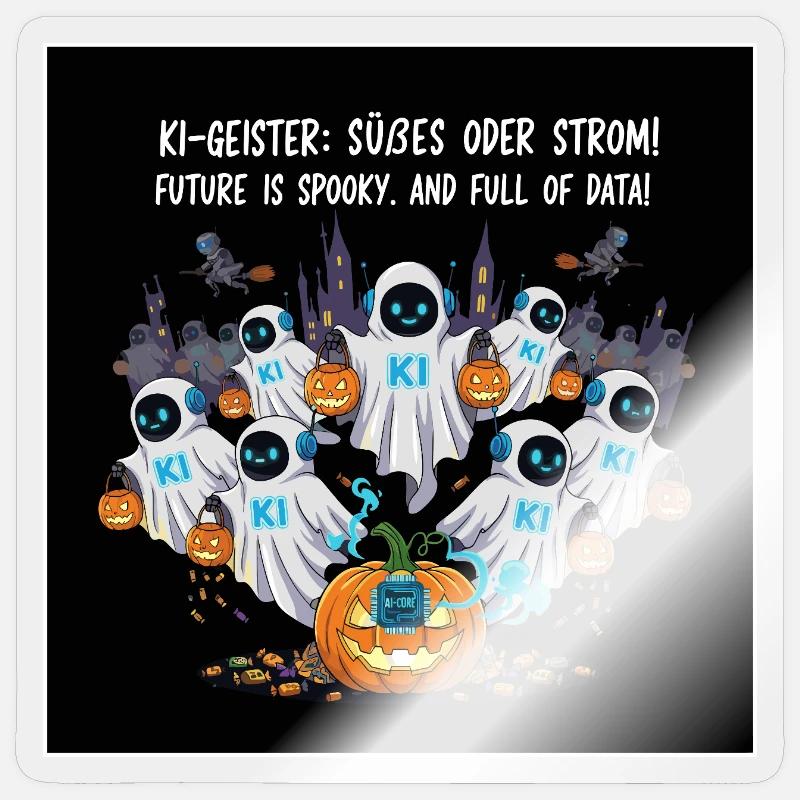 KI-Geister: Süßes oder Strom ! Sticker Größe S (10 x 10 cm)