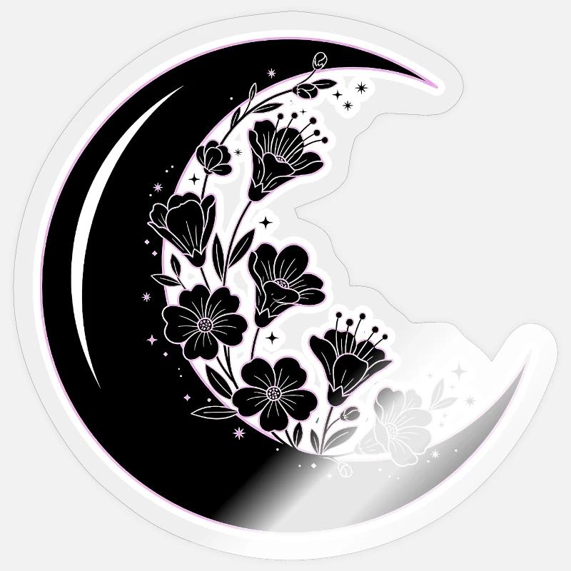 Floral Moon Phase Illustration - Sticker size S (10 x 10 cm) - transparent glossy