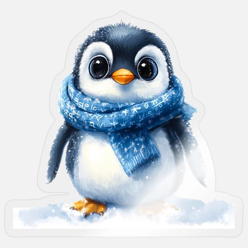 Pingouin mignon avec accessoire d’hiver - Sticker taille S (10 x 10 cm) - brillant transparent