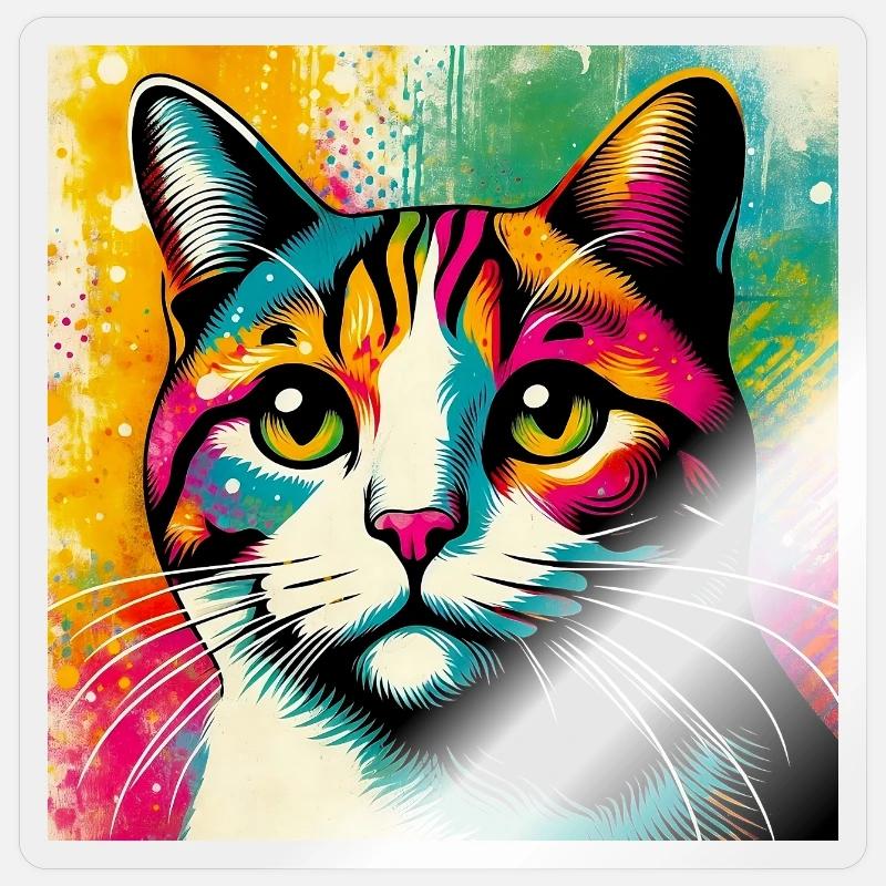 chat - Sticker taille S (10 x 10 cm) - brillant transparent