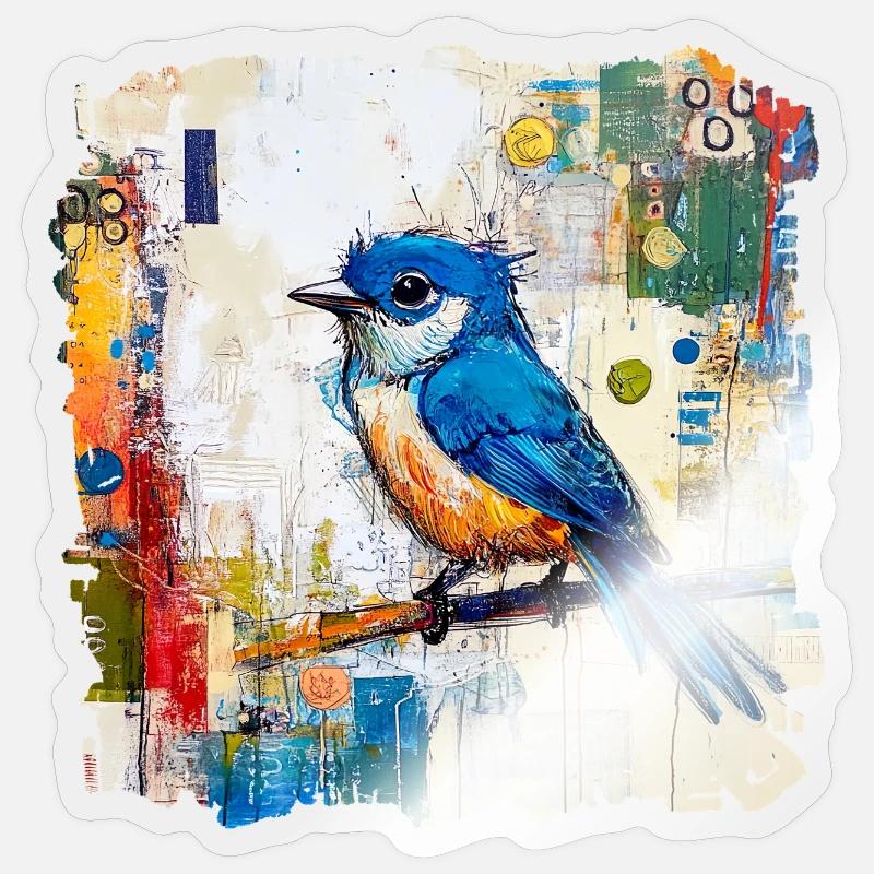 Blauer Vogel im abstrakten Farbmeer - Sticker Größe S (10 x 10 cm) - Transparent glänzend
