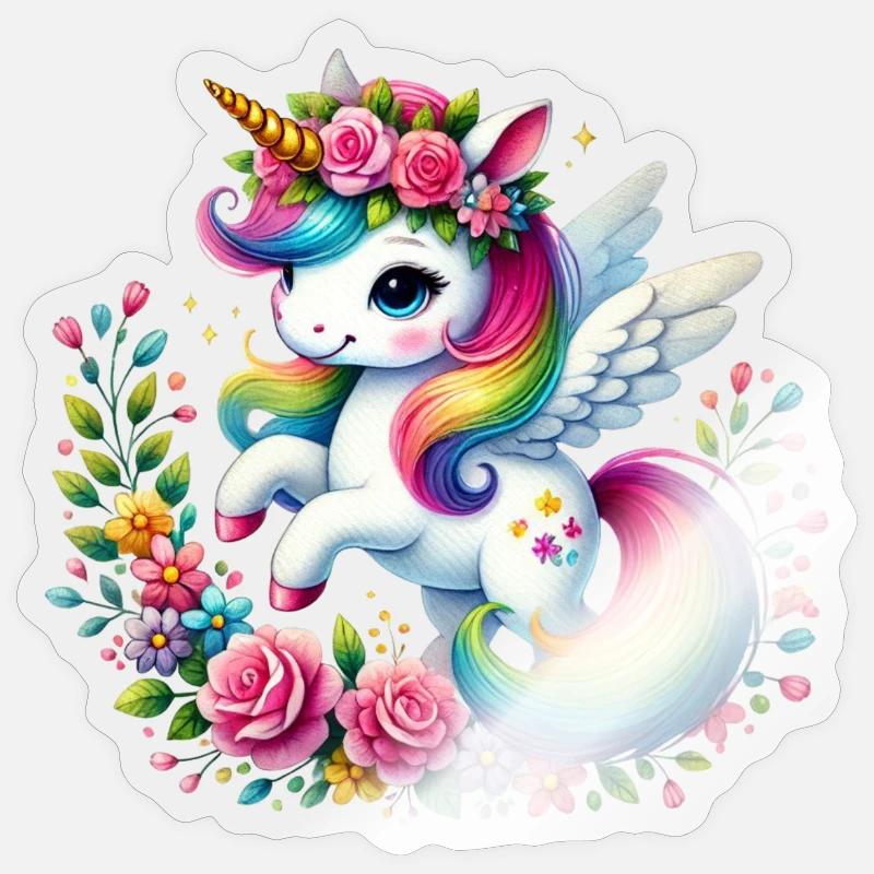 Regenbogen Fleur Einhorn - Sticker Größe S (10 x 10 cm) - Transparent glänzend