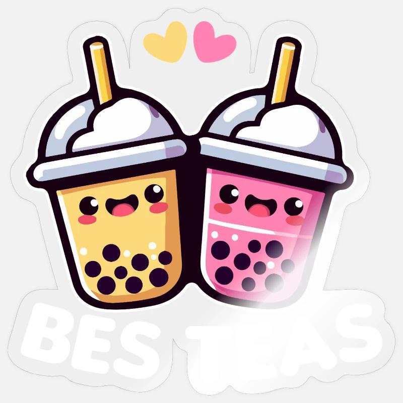 Duos Bubble Tea Adorables - Sticker taille S (10 x 10 cm) - brillant transparent
