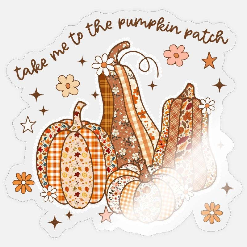 Patchwork de citrouilles - Sticker taille S (10 x 10 cm) - brillant transparent