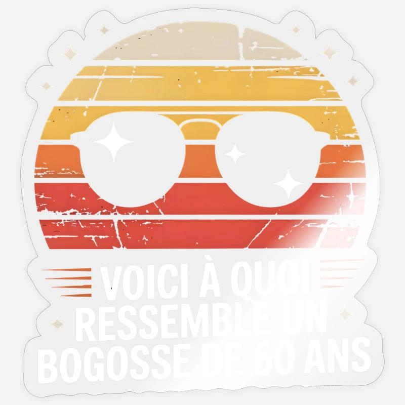 Soleil rétro Bogosse 60 ans - Sticker taille S (10 x 10 cm) - brillant transparent