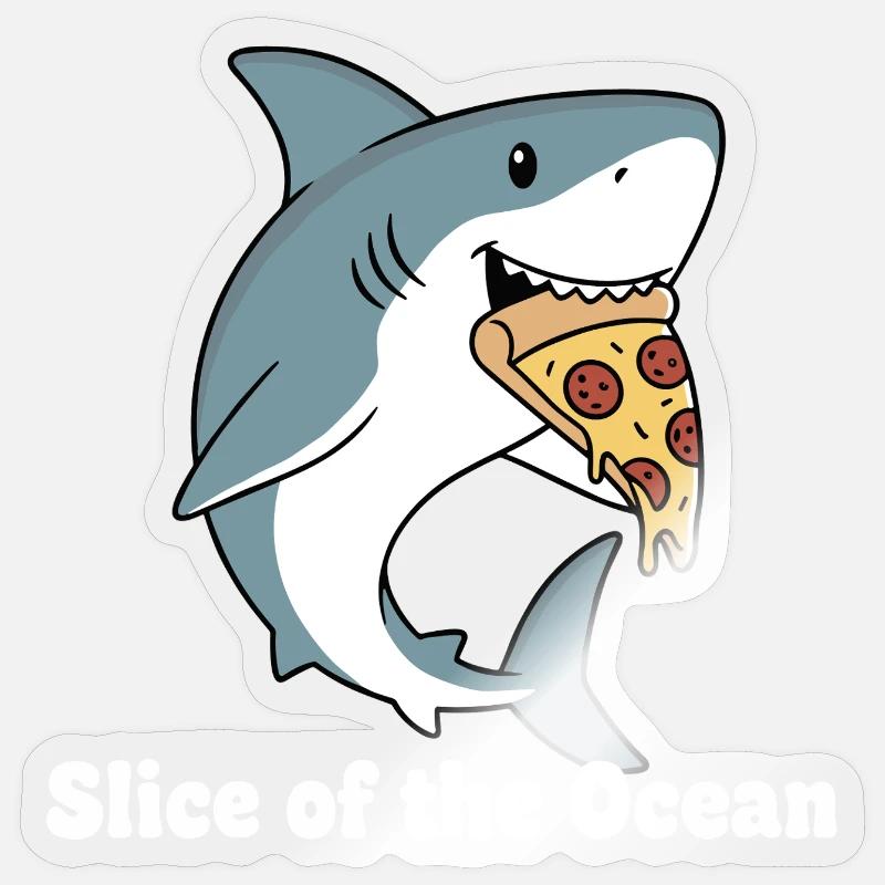 Pizza aux morsures de requin - Sticker taille S (10 x 10 cm) - brillant transparent