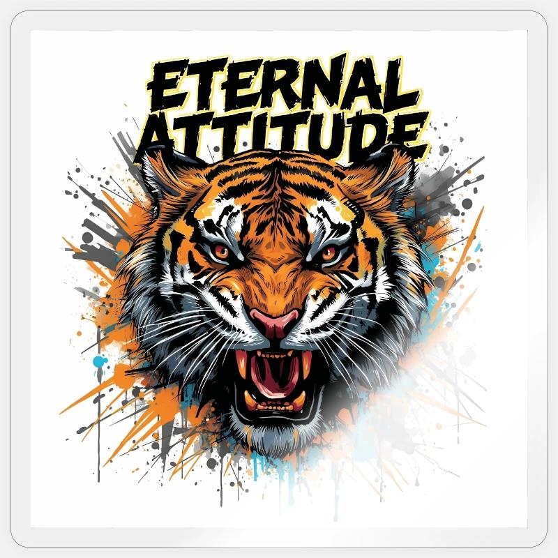 Pose du Tigre Éternel - Sticker taille S (10 x 10 cm) - brillant transparent