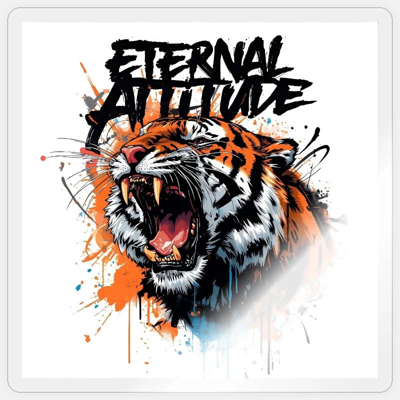 Pose du tigre éternel - Sticker taille S (10 x 10 cm) - brillant transparent
