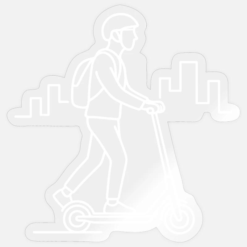 E-Scooter Driver Sketch – Urban Design - Sticker size S (10 x 10 cm) - transparent glossy