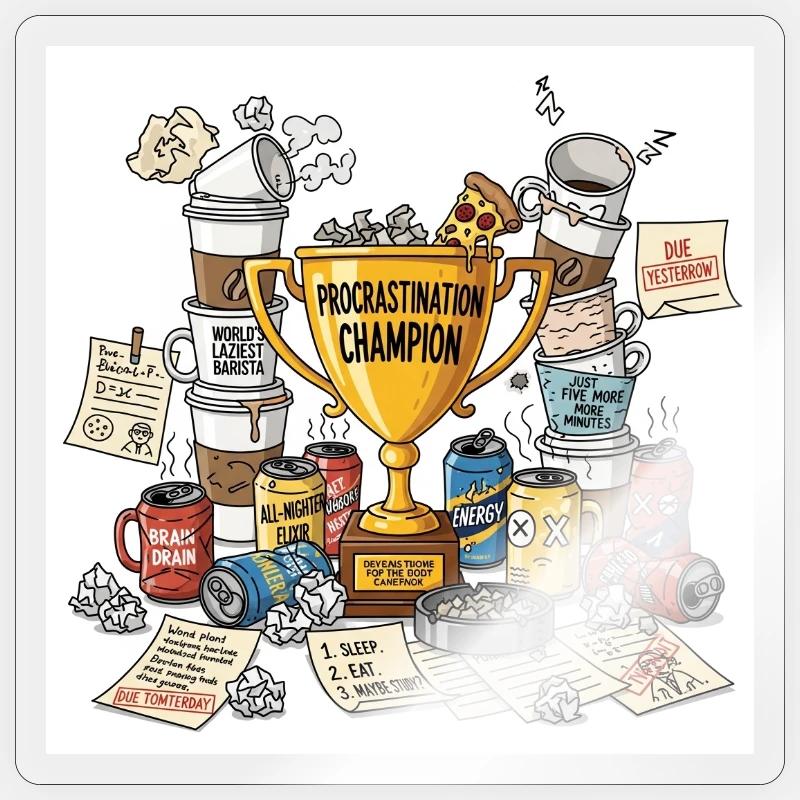 Procrastination Champion's Cup - Sticker size S (10 x 10 cm) - transparent glossy