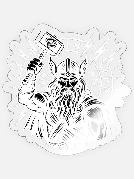 Odin mit Thorhammer Blitz Runenkreis Mjölnir - Sticker Größe S (10 x 10 cm) - Transparent glänzend