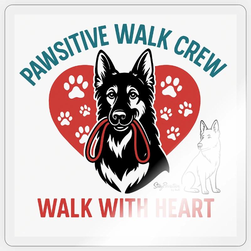 Pawsitive Walk Crew Heart Paws - Sticker size S (10 x 10 cm) - transparent glossy