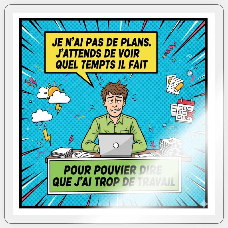 Procrastination and overwork BD - Sticker size S (10 x 10 cm) - transparent glossy
