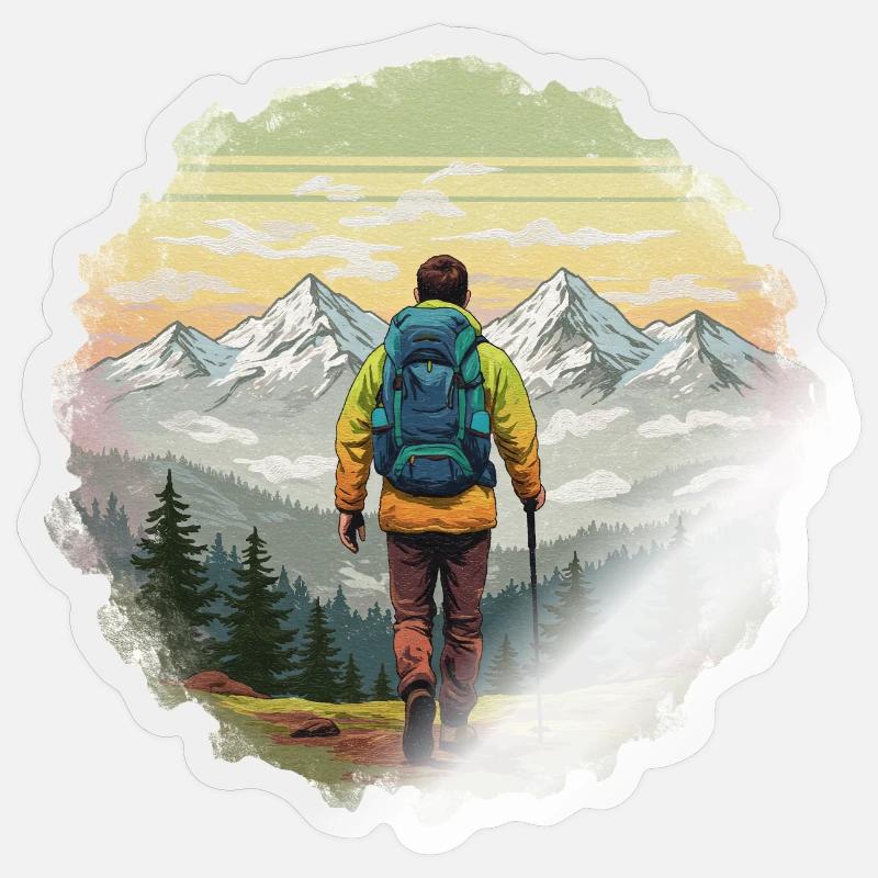 Wanderer am Sunset Mountain Ridge - Sticker Größe S (10 x 10 cm) - Transparent glänzend