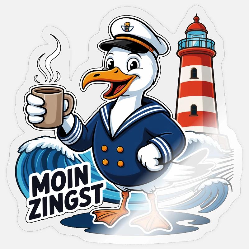Moin Zingst – Maritime Möwe Küsten Humor - Sticker Größe S (10 x 10 cm) - Transparent glänzend