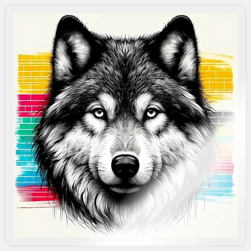 Loup - Sticker taille S (10 x 10 cm) - brillant transparent