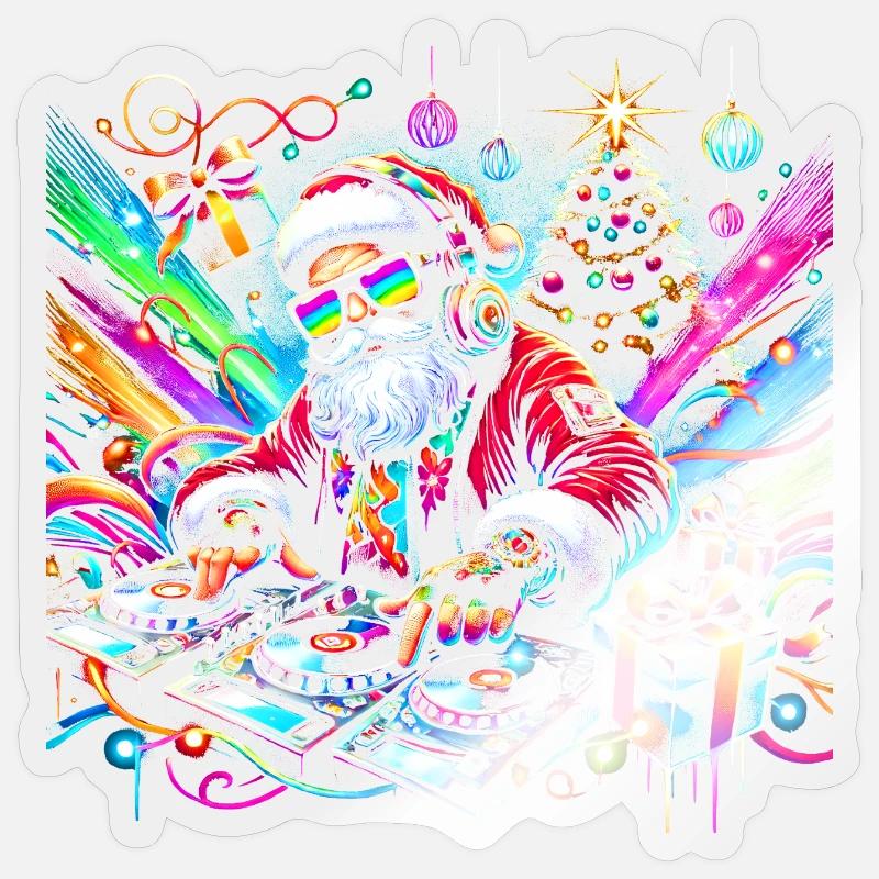 Neon Santa DJ Noël Pulse Sticker taille S (10 x 10 cm)