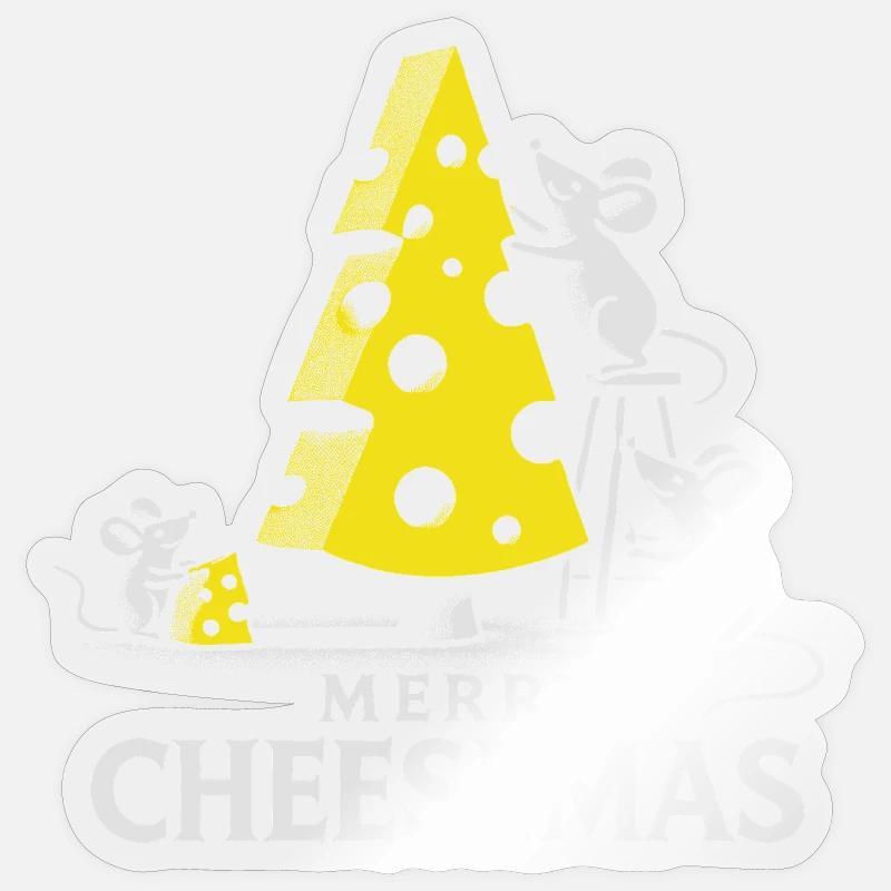 Merry Cheesemas Cute Mice & Cheese Tree Tee Sticker size S (10 x 10 cm)