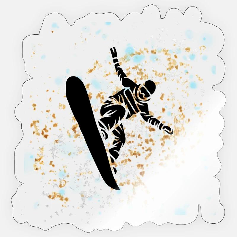 Snowboarder Éclaboussé Bleu Beige - Sticker taille S (10 x 10 cm) - brillant transparent