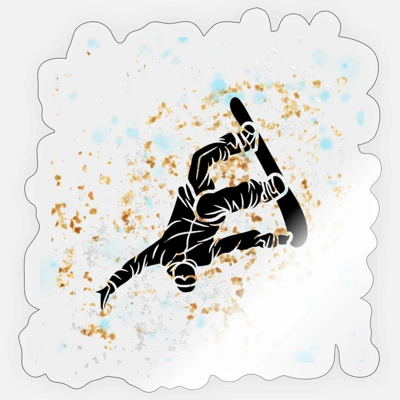 Snowboard éclaboussé bleu-or - Sticker taille S (10 x 10 cm) - brillant transparent