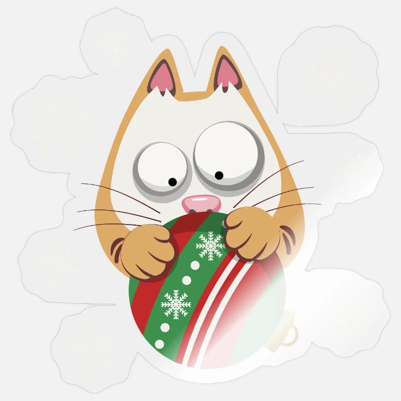 Sød julekat-vinterstemning - Sticker størrelse S (10 x 10 cm) - gennemsigtig blank